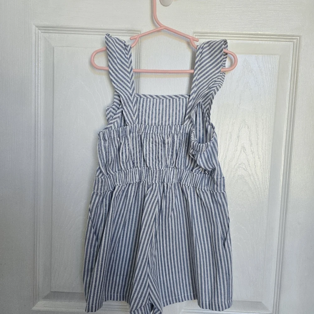 Pink Lily | Girls Blue Seersucker Romper | Small (size 5/6) - Picture 3 of 5